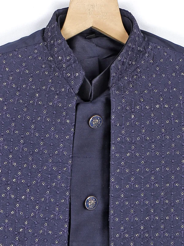 Trendy navy silk wedding waistcoat set
