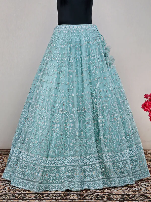 Trendy net mint green lehenga choli