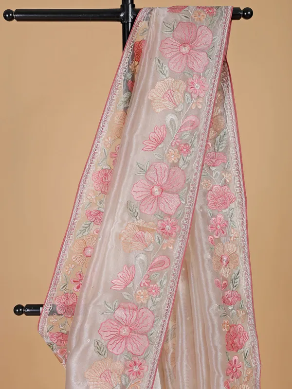 Trendy off-white chiffon saree