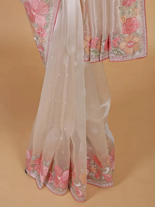 Trendy off-white chiffon saree