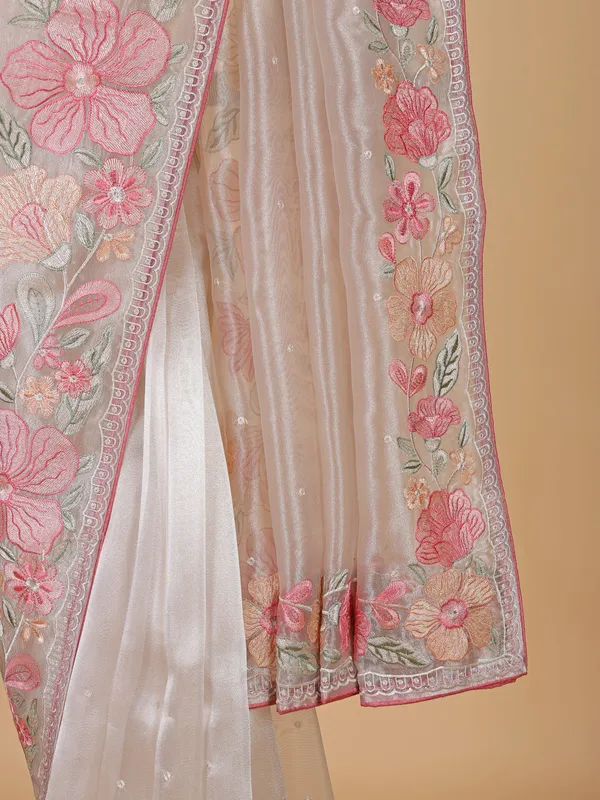 Trendy off-white chiffon saree