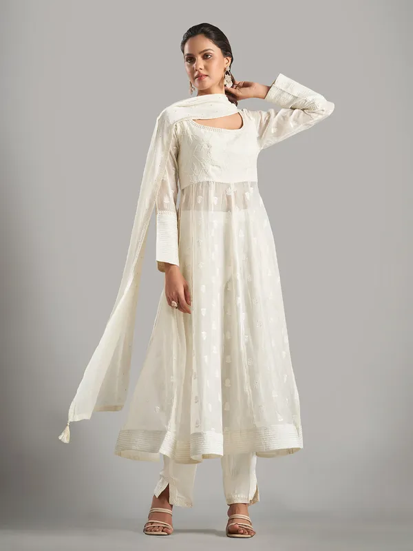 Trendy off-white cotton anarkali salwar suit