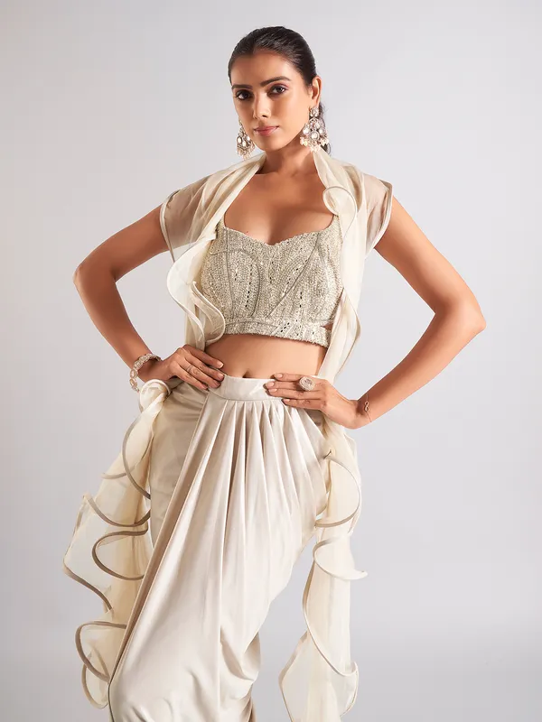 Trendy off-white indowestern in satin