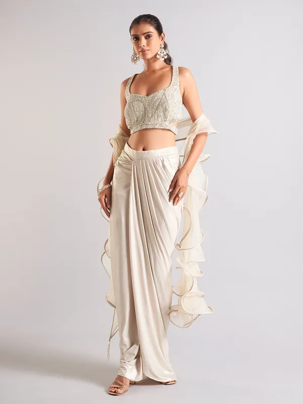 Trendy off-white indowestern in satin