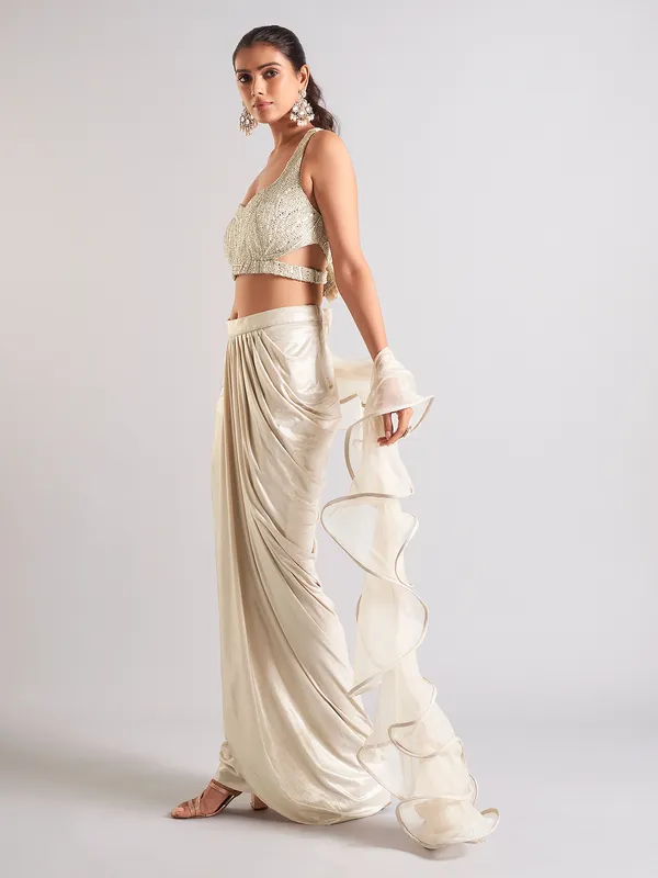 Trendy off-white indowestern in satin