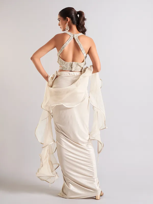 Trendy off-white indowestern in satin