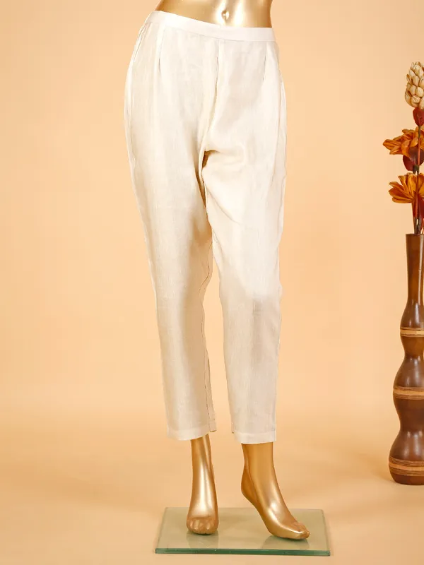 Trendy off white printed cotton kurti set