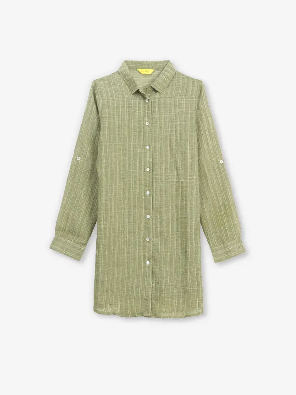 Trendy olive cotton checks shirt