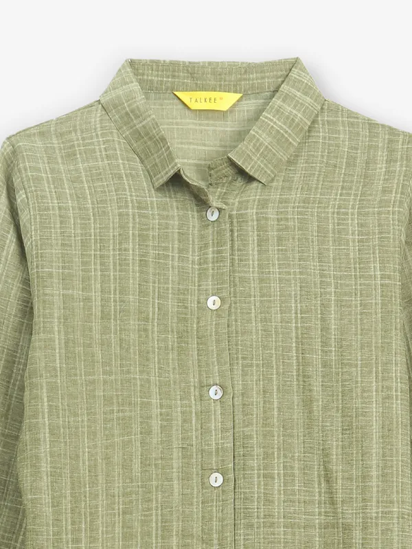 Trendy olive cotton checks shirt