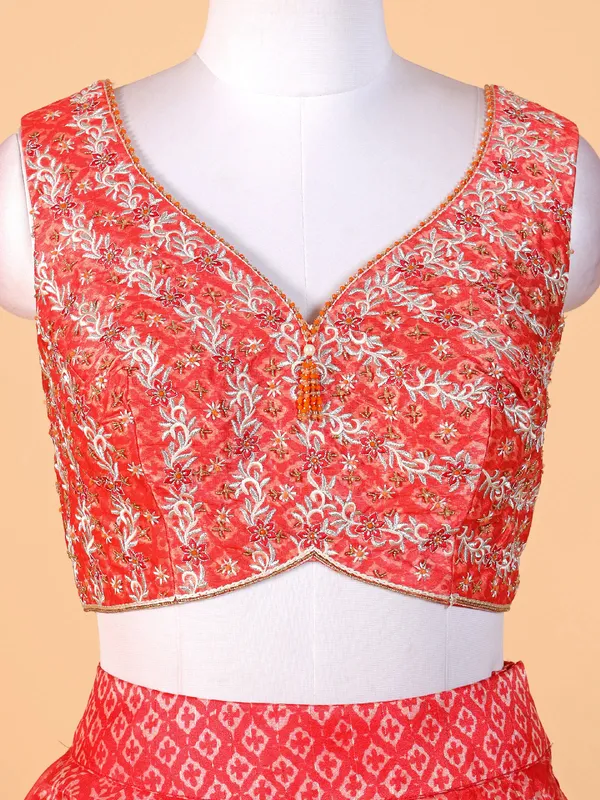 Trendy orange organza lehenga choli with dupatta