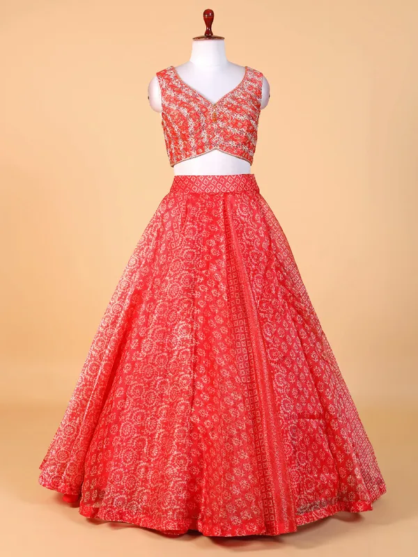 Trendy orange organza lehenga choli with dupatta