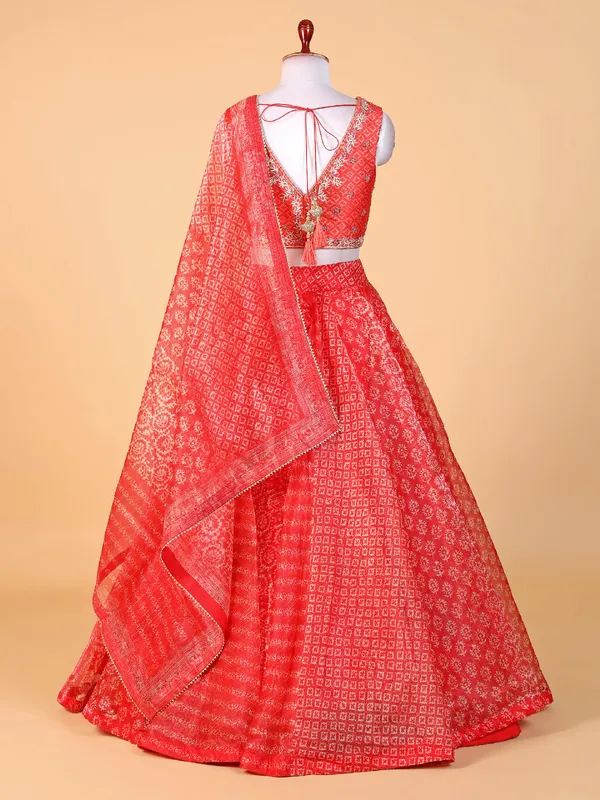 Trendy orange organza lehenga choli with dupatta