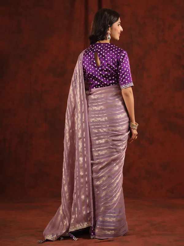 Trendy organza mauve purple saree