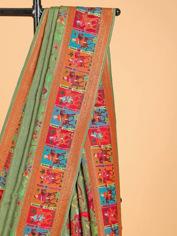 Trendy pashmina silk olive saree