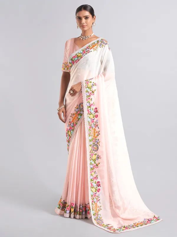 Trendy peach chiffon saree