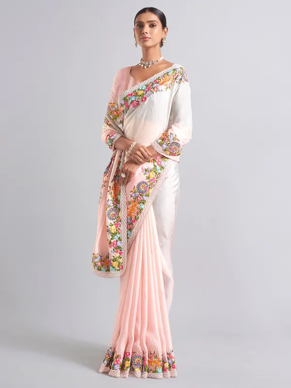 Trendy peach chiffon saree