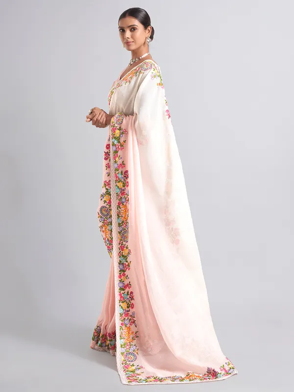Trendy peach chiffon saree