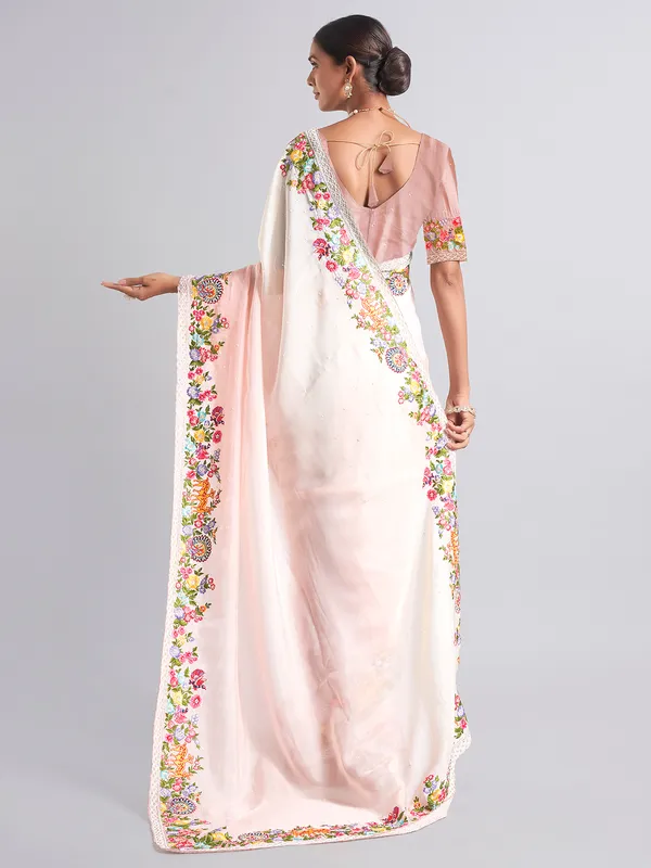 Trendy peach chiffon saree