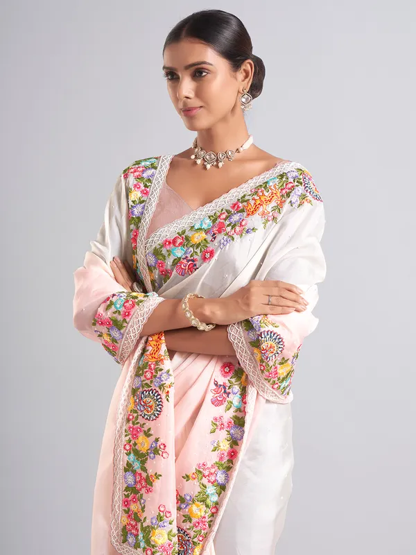 Trendy peach chiffon saree