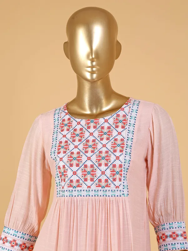 Trendy peach cotton casual kurti