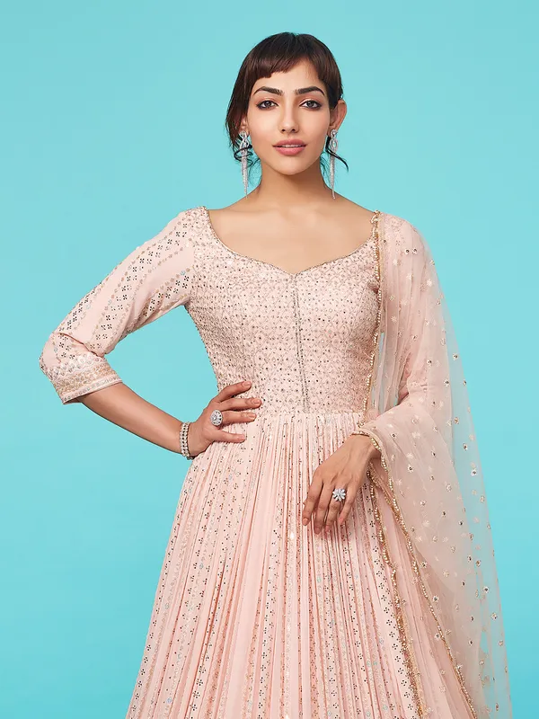 Trendy peach georgette anarkali suit