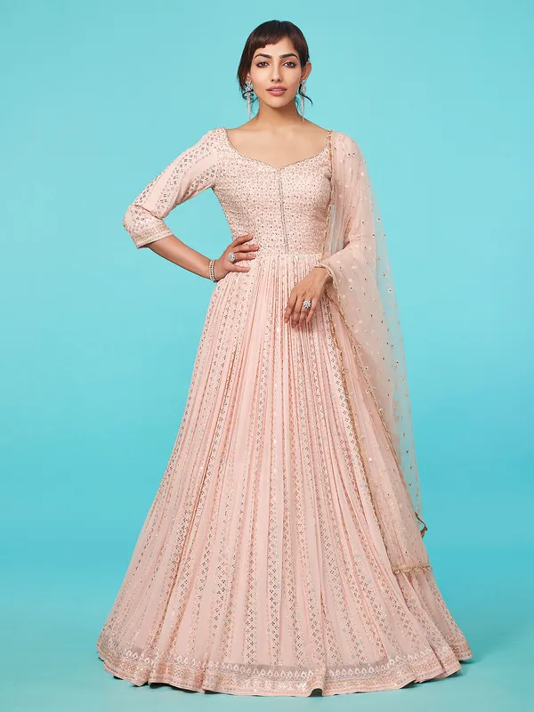 Trendy peach georgette anarkali suit