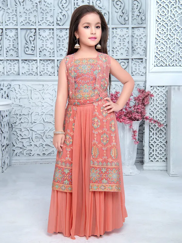 Trendy peach georgette palazzo suit