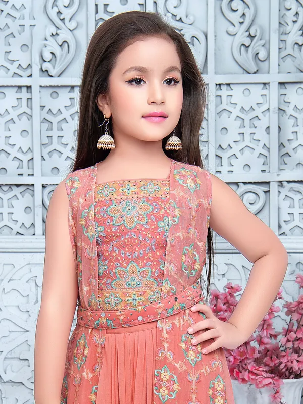 Trendy peach georgette palazzo suit