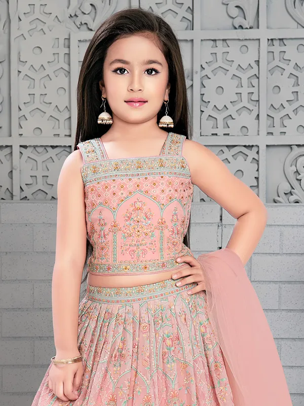 Trendy peach georgette wedding lehenga choli