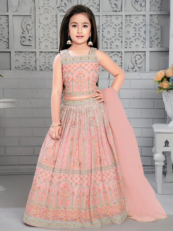 Trendy peach georgette wedding lehenga choli