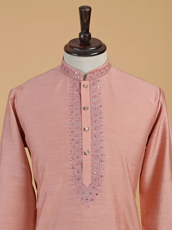 Trendy peach plain cotton kurta suit