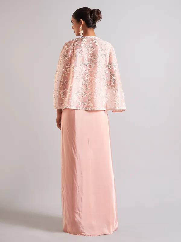 Trendy peach satin indowestern
