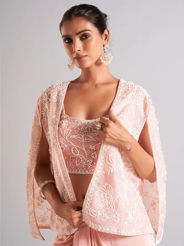 Trendy peach satin indowestern