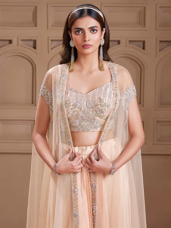 Trendy peach satin lehenga choli for party