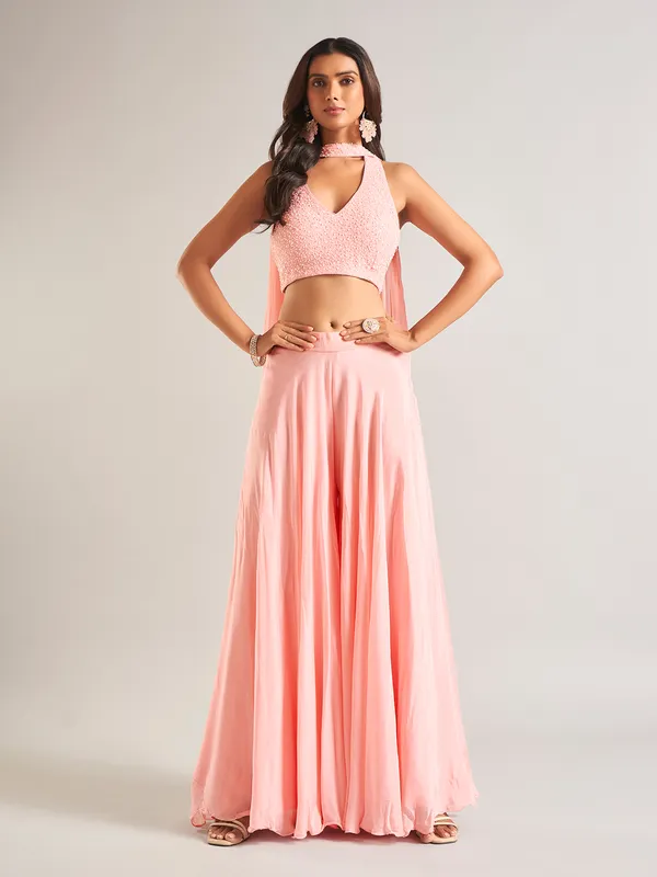Trendy peach silk palazzo salwar suit