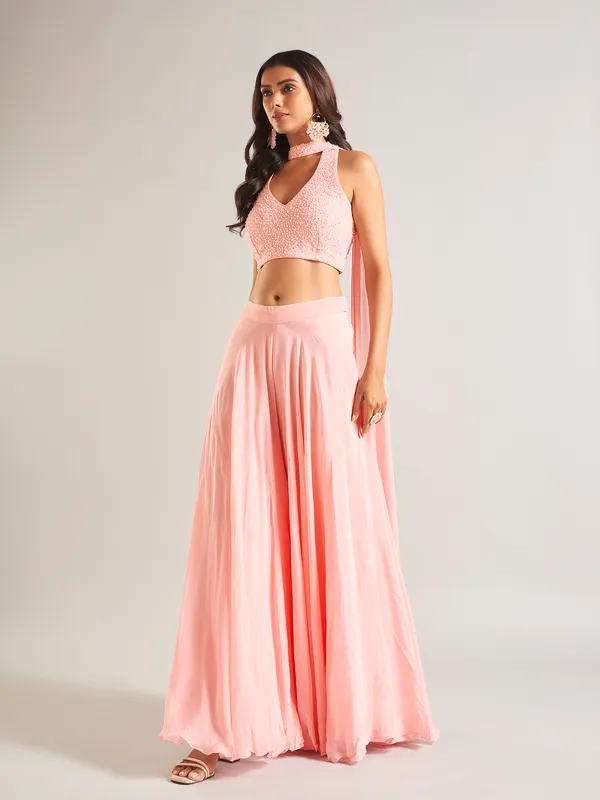 Trendy peach silk palazzo salwar suit