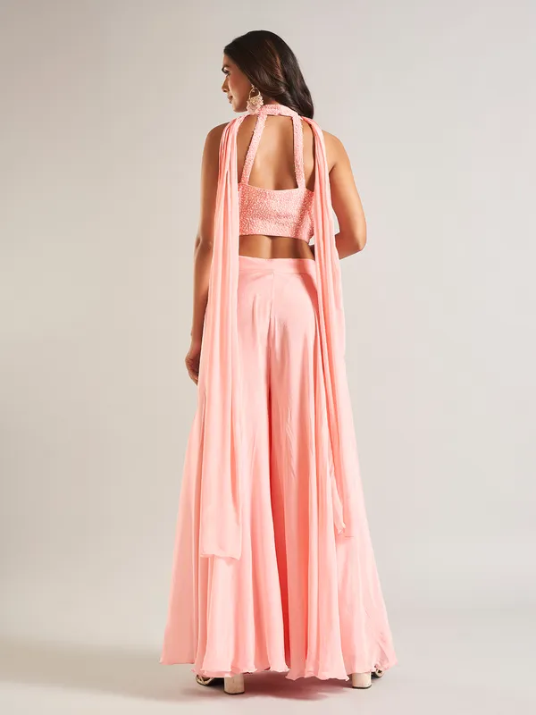 Trendy peach silk palazzo salwar suit