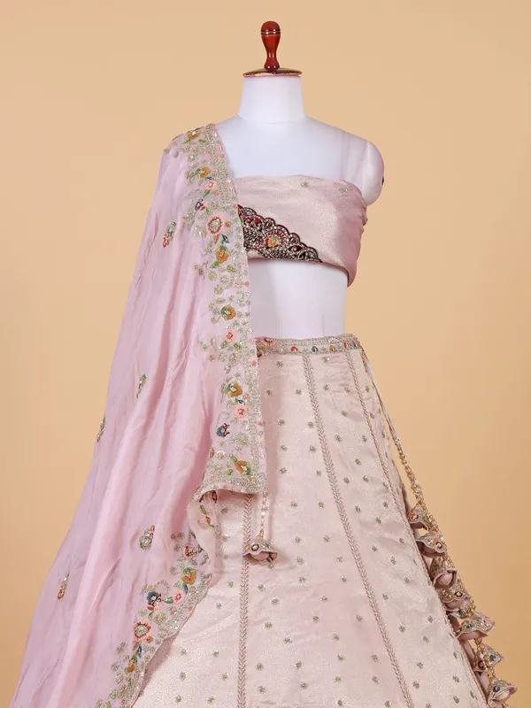 Trendy peach silk unstitched wedding style lehenga choli