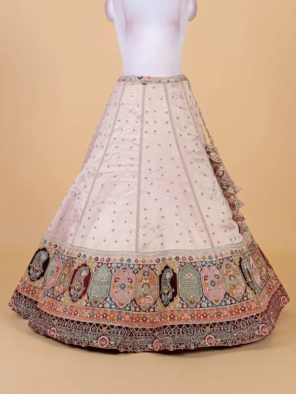 Trendy peach silk unstitched wedding style lehenga choli