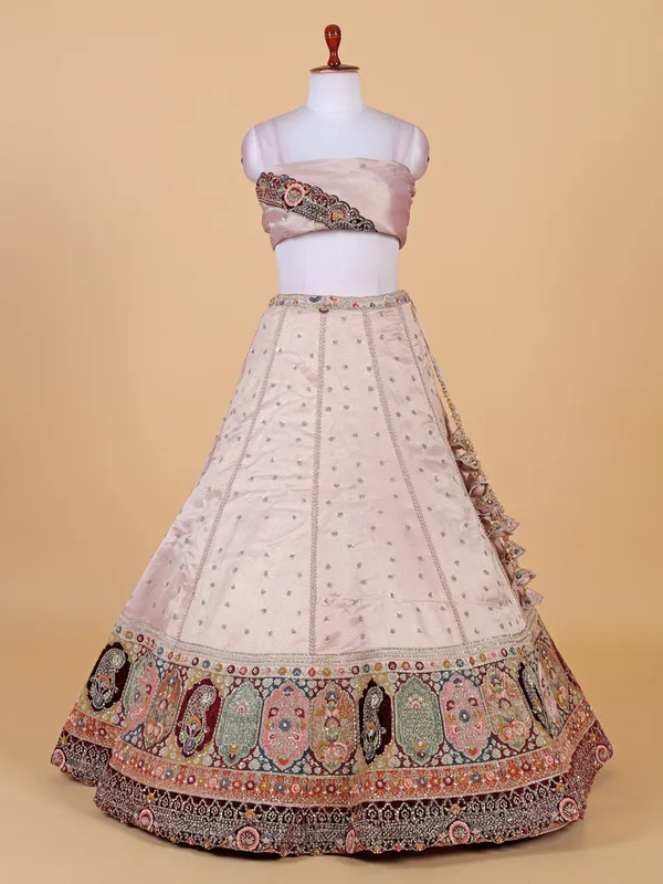 Trendy peach silk unstitched wedding style lehenga choli