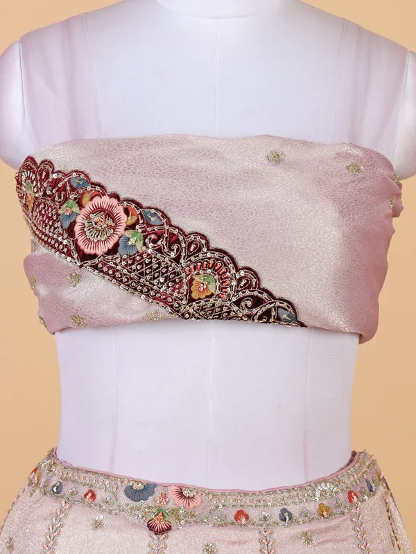 Trendy peach silk unstitched wedding style lehenga choli