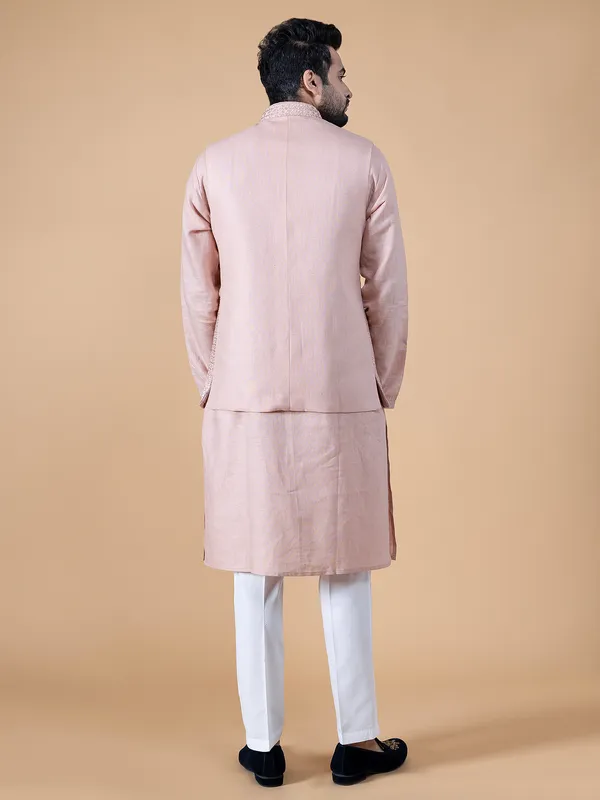 Trendy peach silk waistcoat set