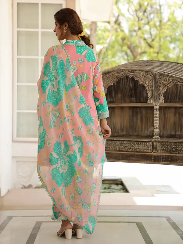 Trendy pink and green printed kurti set