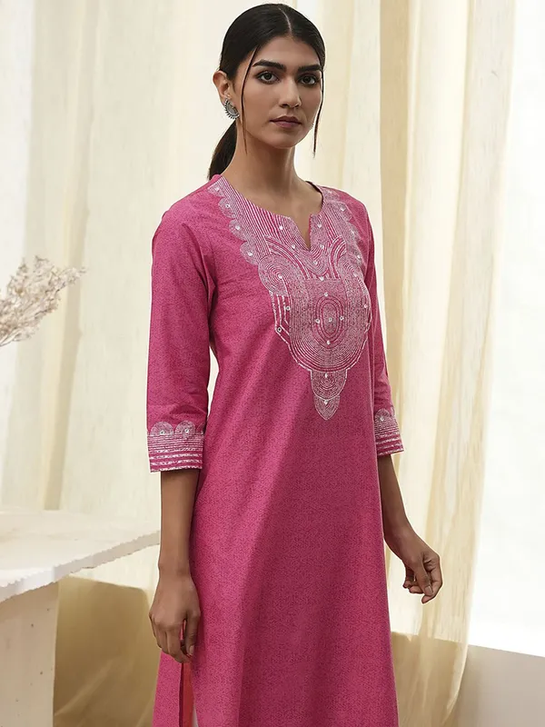 Trendy pink casual cotton silk printed kurti
