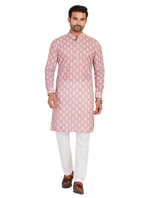 Trendy pink cotton printed kurta