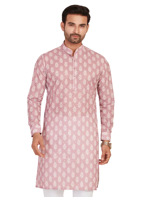 Trendy pink cotton printed kurta