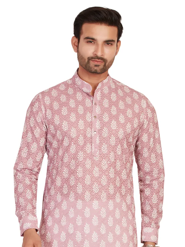 Trendy pink cotton printed kurta