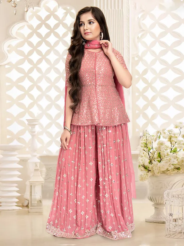 Trendy pink palazzo suit in georgette
