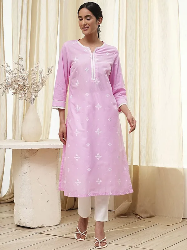 Trendy pink printed cotton silk kurti