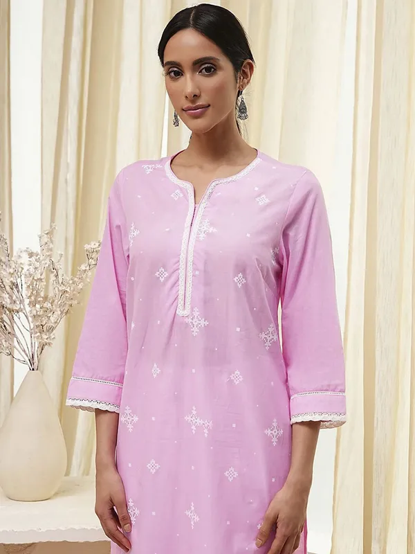 Trendy pink printed cotton silk kurti